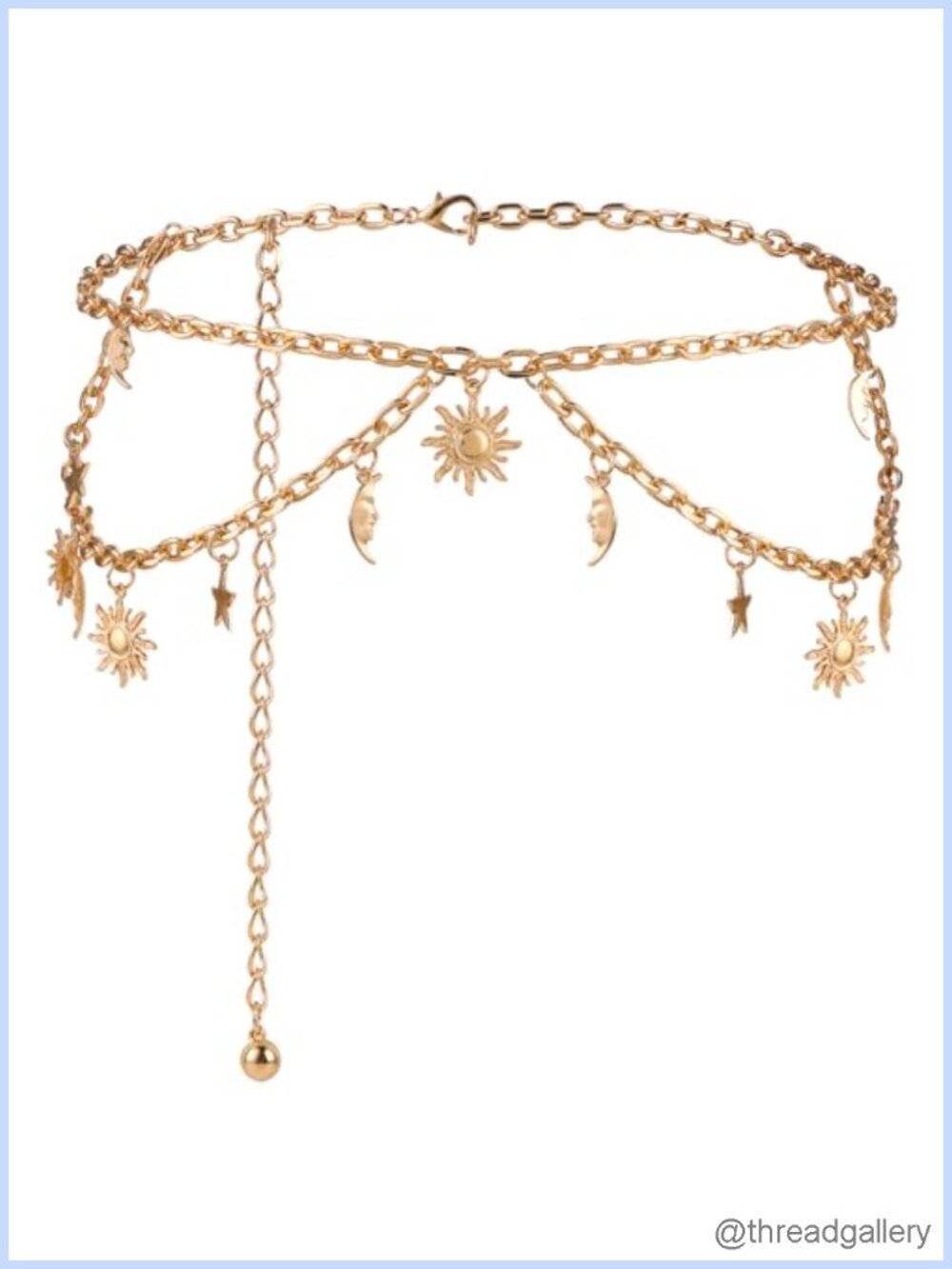 Double Layer Metal Chain Belt Moon Star Waist Chain Skinny Dress Belt for Women